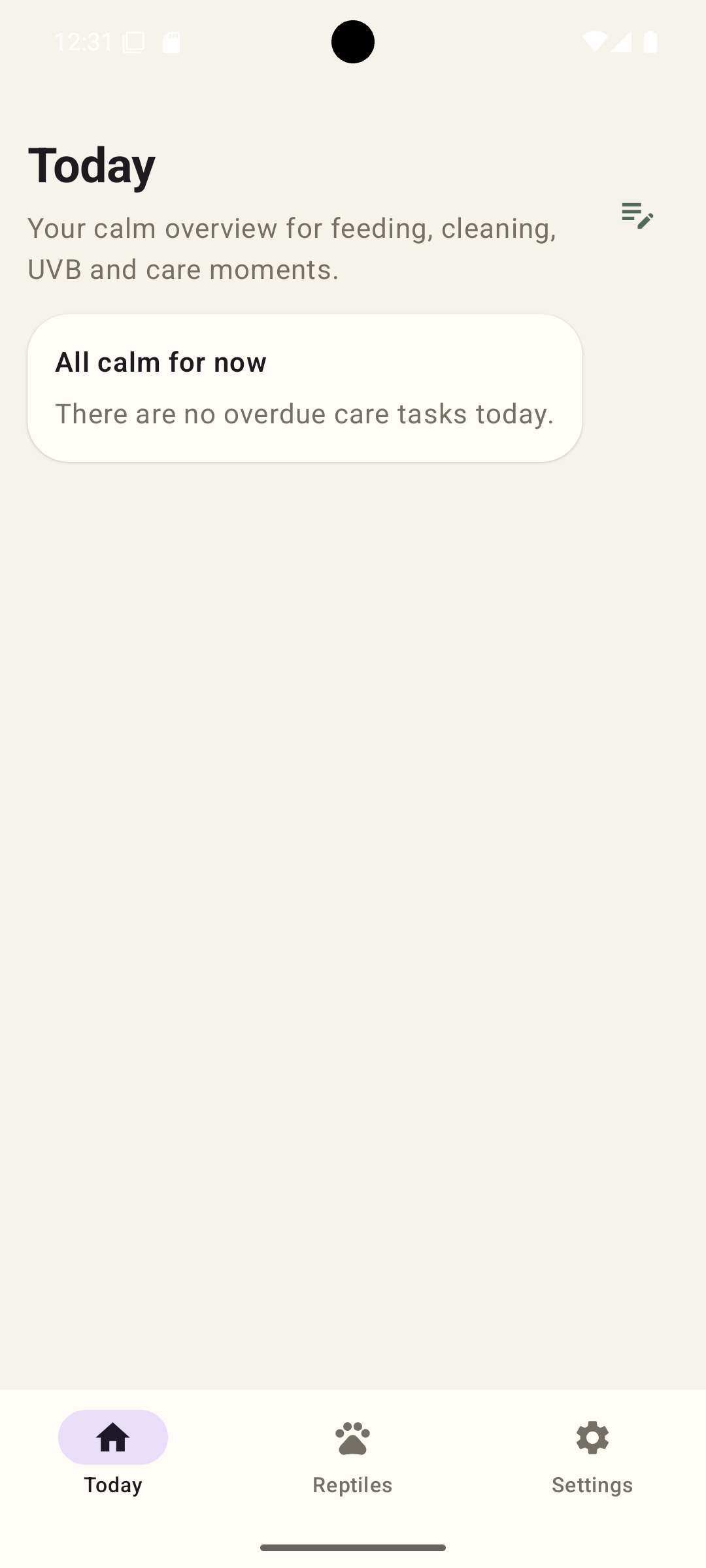 Reptile Reminders app screen